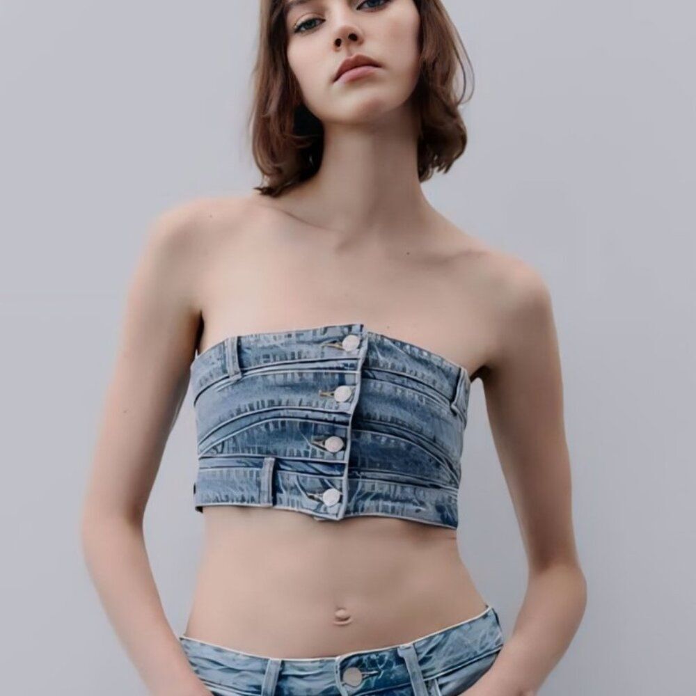 ZARA TRF Denim Bandeau Top